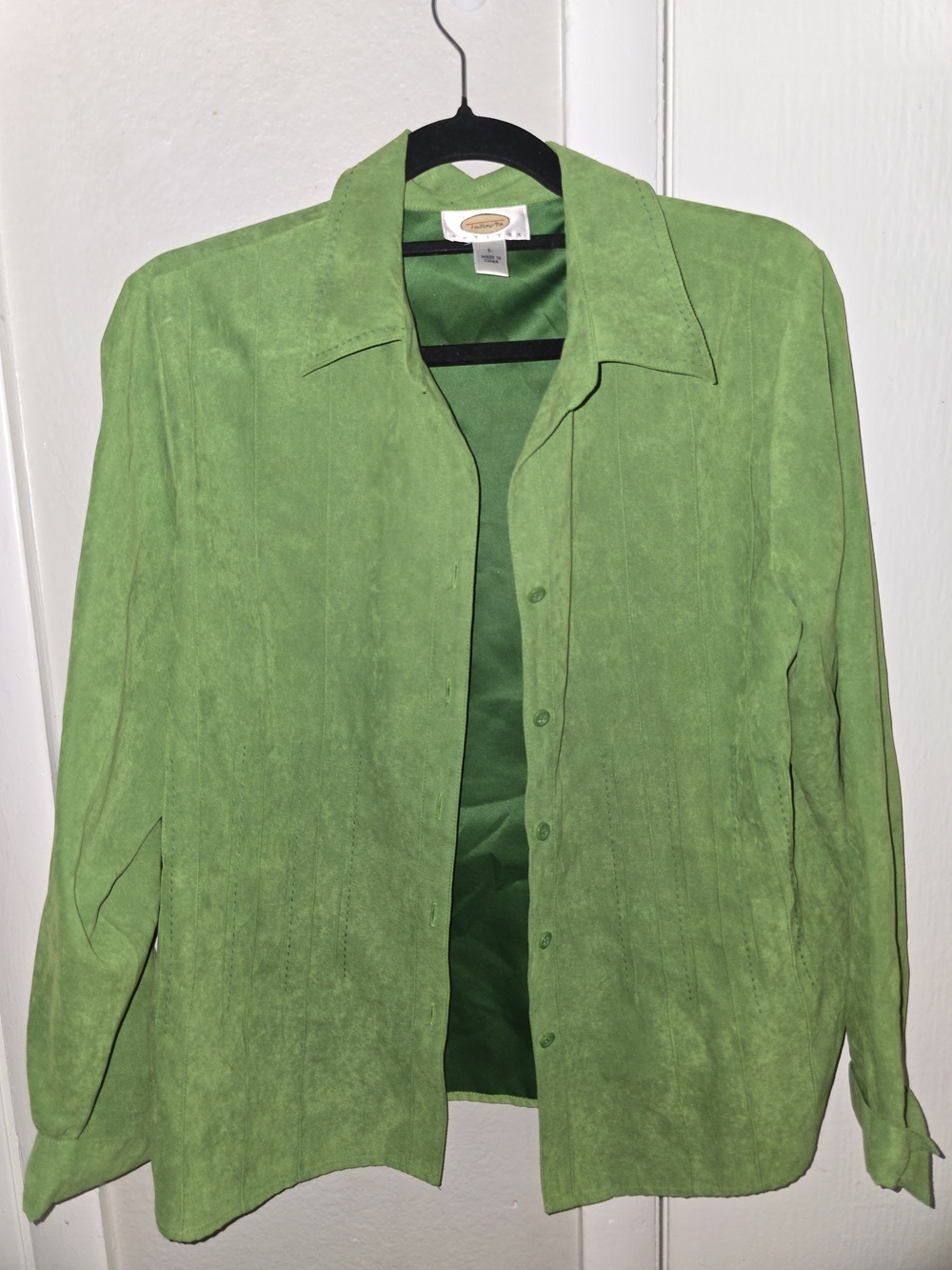 Green Faux Suede Button-Up Jacket